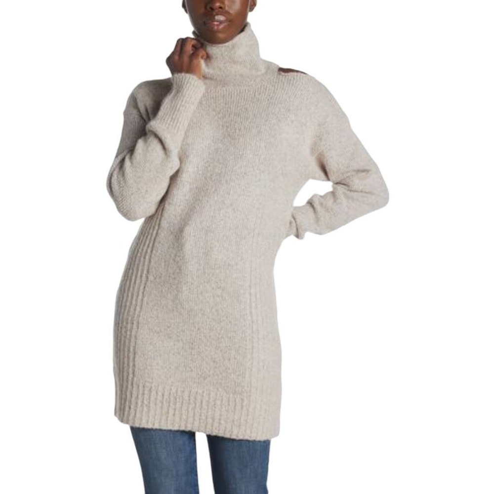 NEW 525 America Roll Neck Shoulder‎ Slit Tunic Sweater S? Oatmeal Beige NWT